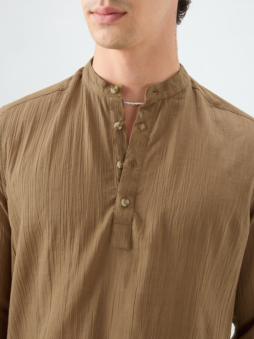 Sheer Khaki Linear Crepe Kurta