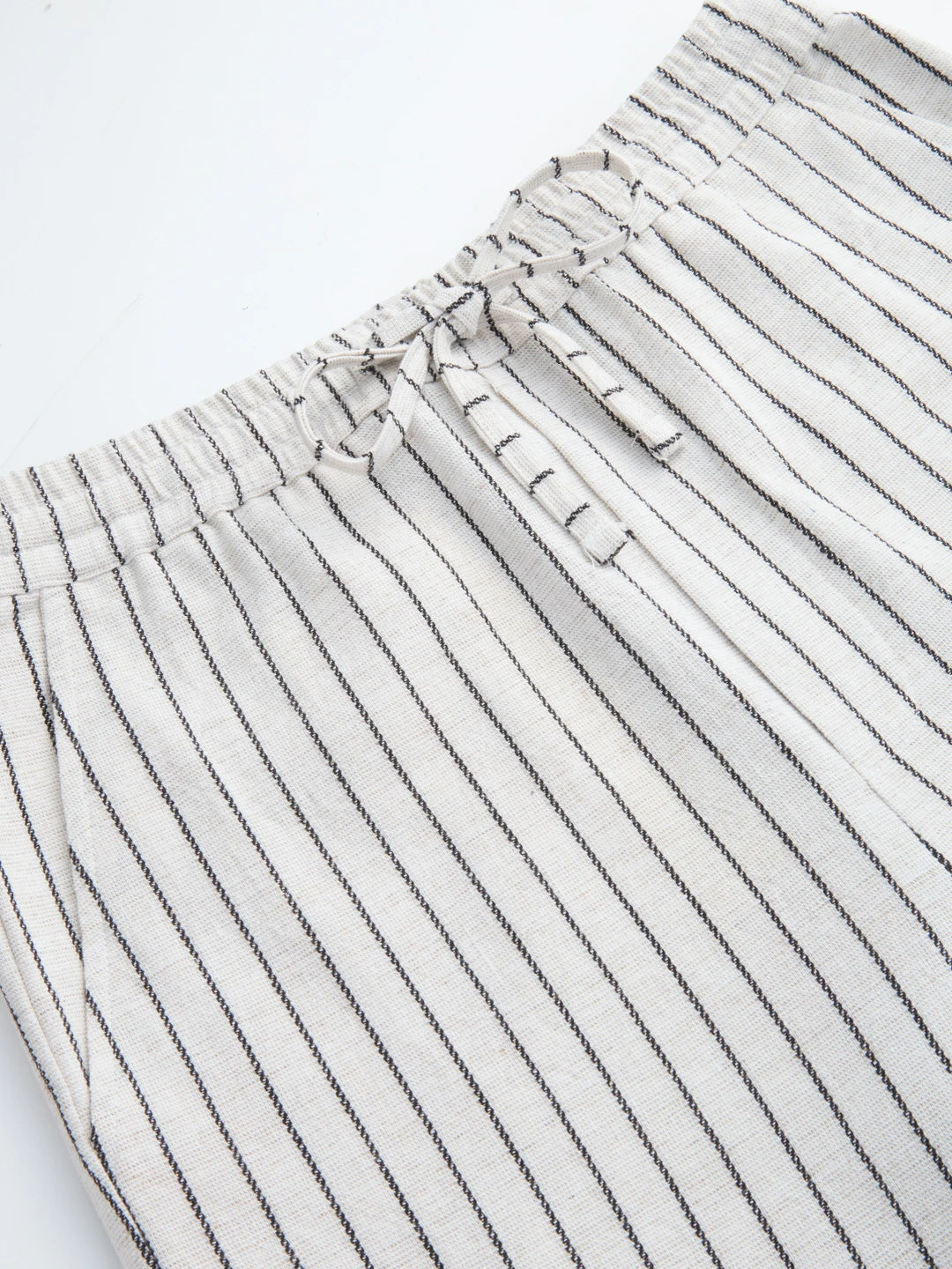 Artistic Ivory & Black Burlap Striped Straight Fit Trousers