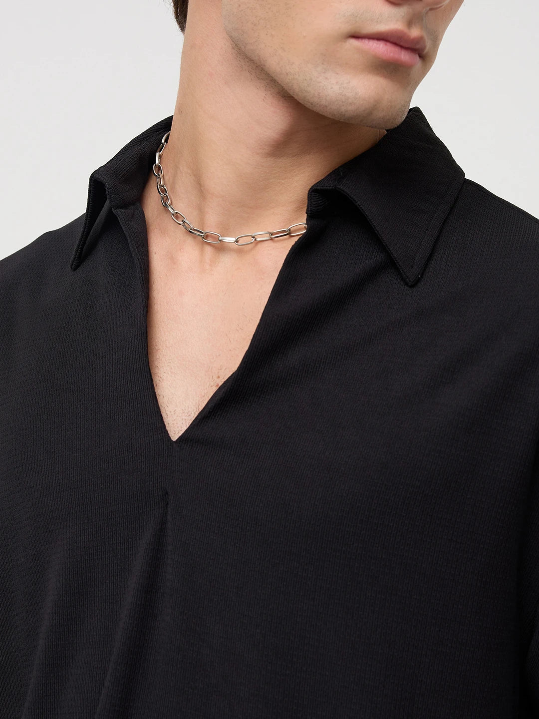 Timeless Black Oversized Knitted Polo Shirt
