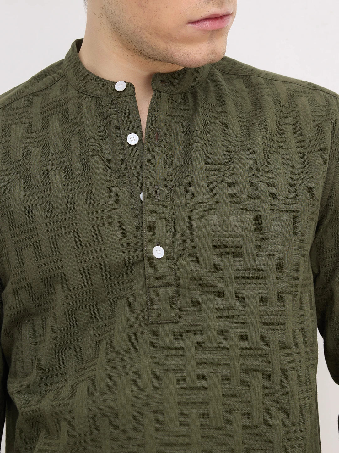 Elevated Olive Architectural Weave Kurta
