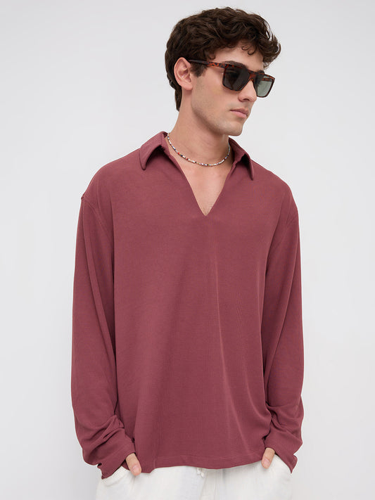 Classic Rouge Pink Oversized Knitted Polo Shirt