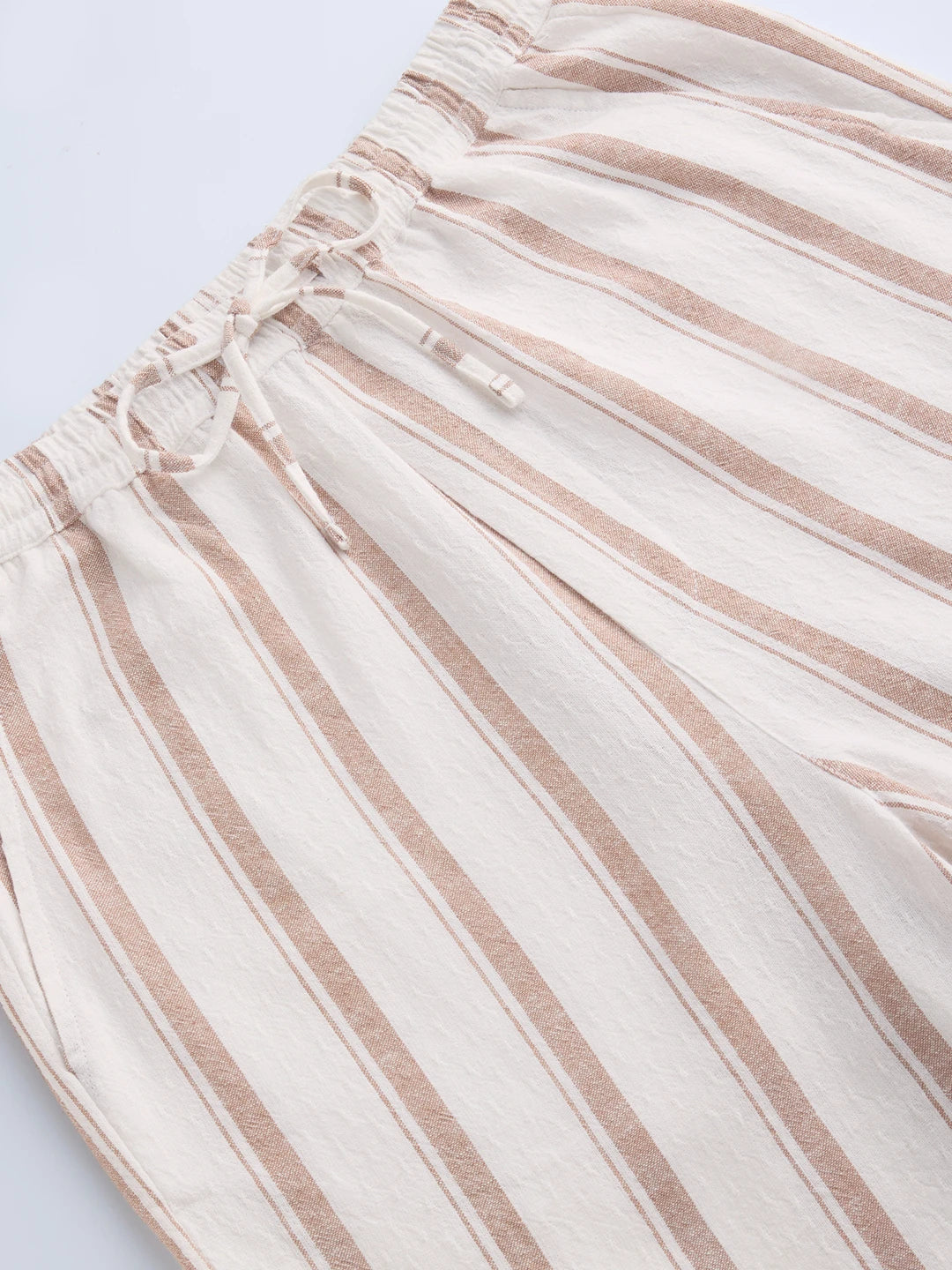 White & Brown Striped Straight Fit Trousers