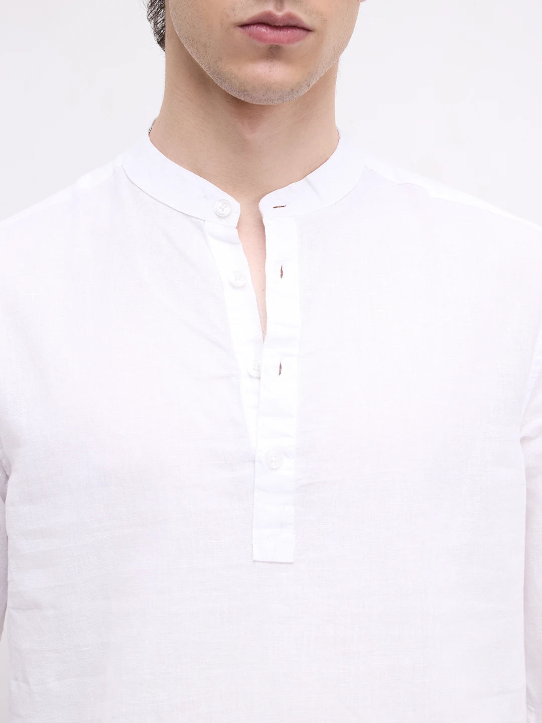 Pearl White Slub Textured Linen Blend Kurta