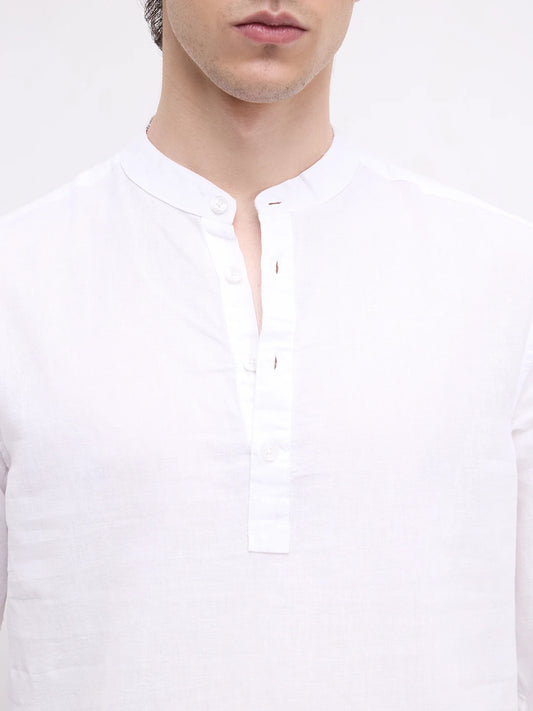 Pearl White Slub Textured Linen Blend Kurta
