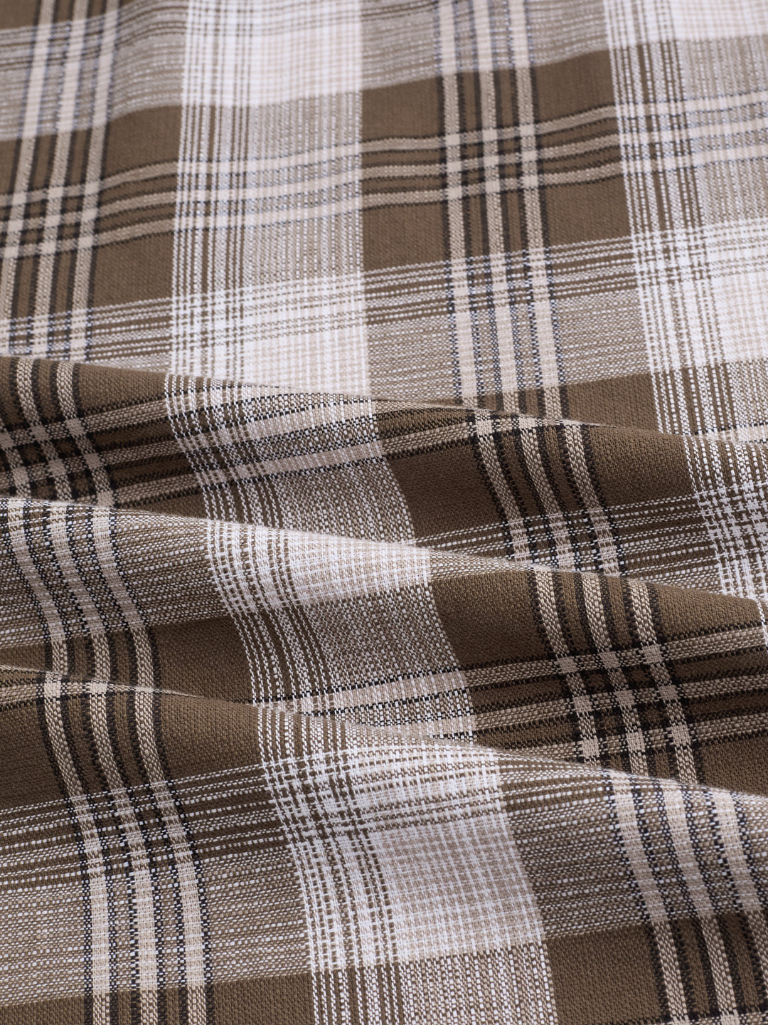 Deep Brown & White Plaid Checks Boxy Fit Crop Shirt