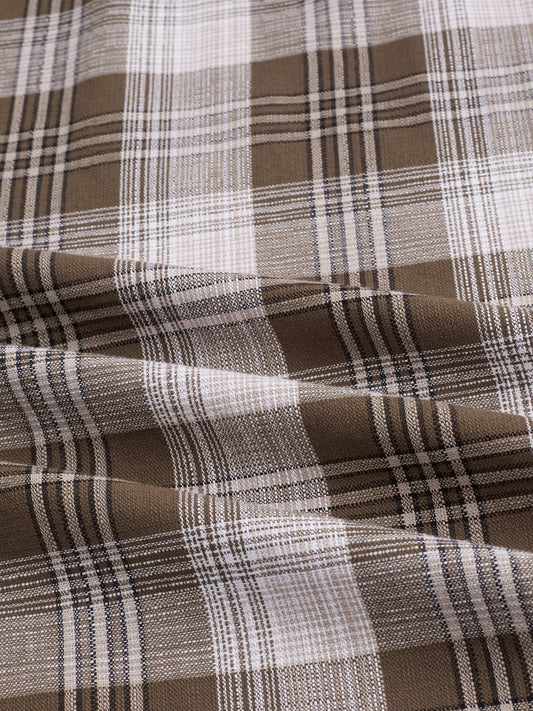 Deep Brown & White Plaid Checks Boxy Fit Crop Shirt