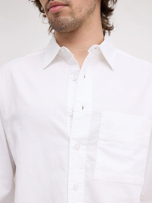 Solid Pearl White Oxford Distressed Hem Boxy Fit Crop Shirt