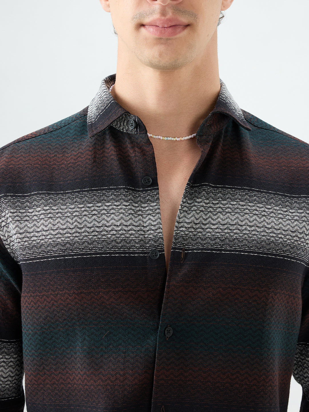 Premium Black Contrast Motif Striped Shirt