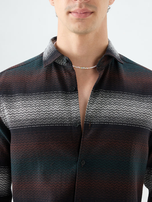 Premium Black Contrast Motif Striped Shirt