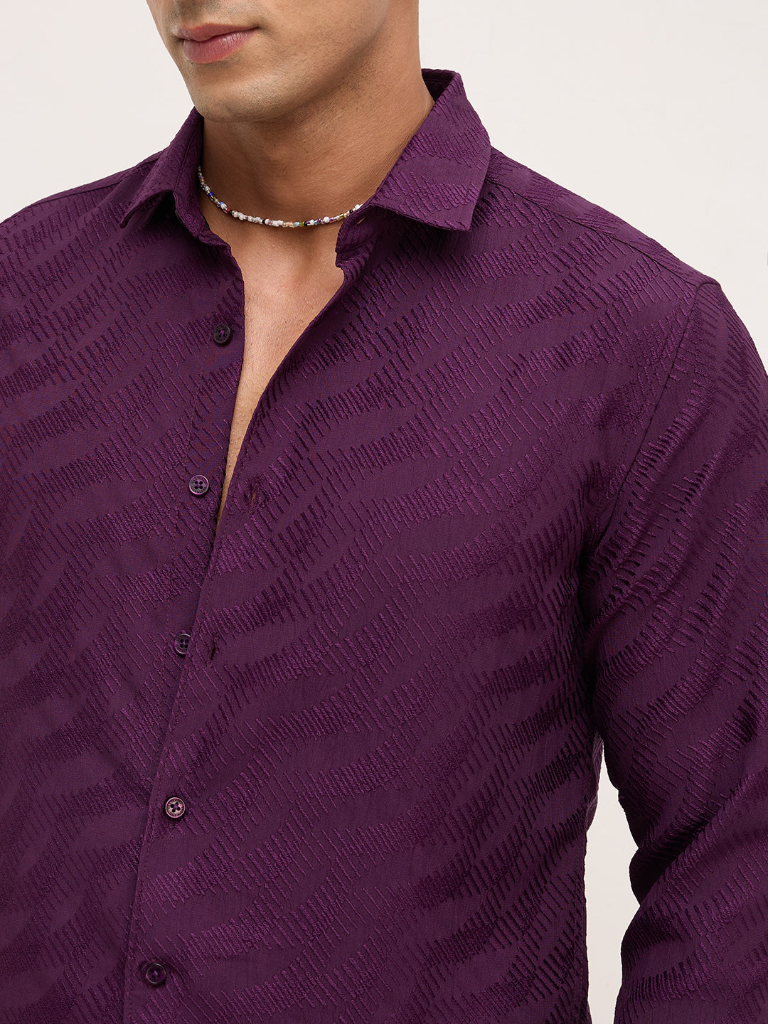 Deep Wine Contour Weave Evening Shirt