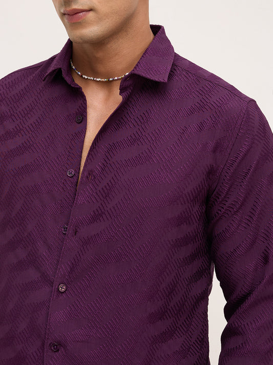 Deep Wine Contour Weave Evening Shirt