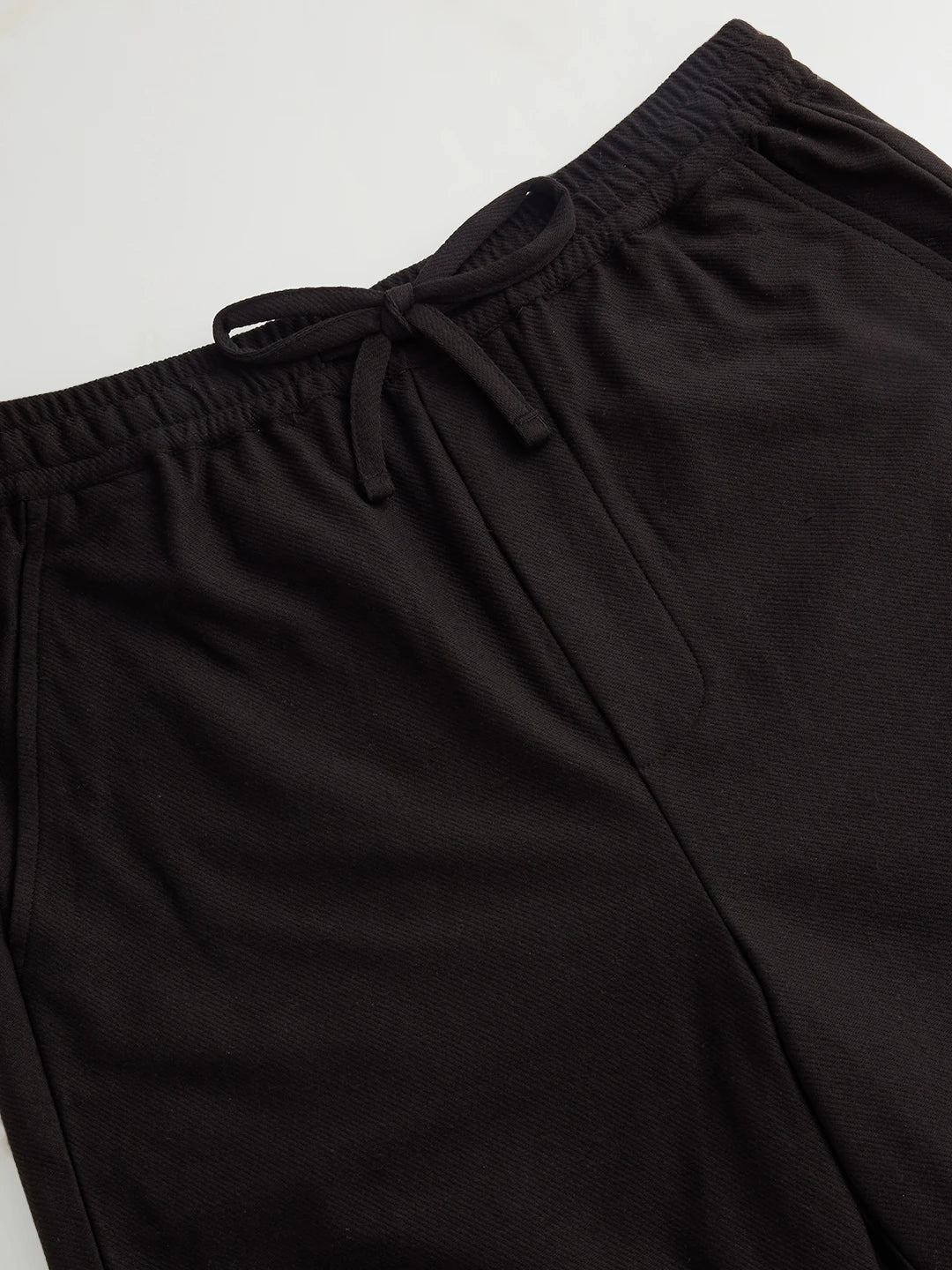 Black Diagonal Textured Knitted Straight Leg Trousers
