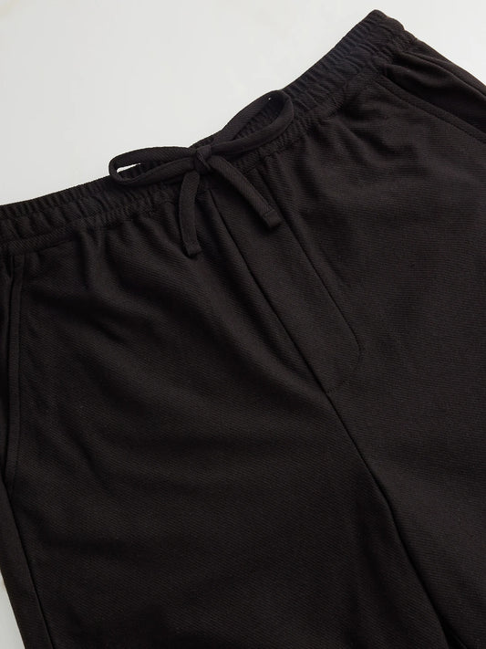 Black Diagonal Textured Knitted Straight Leg Trousers