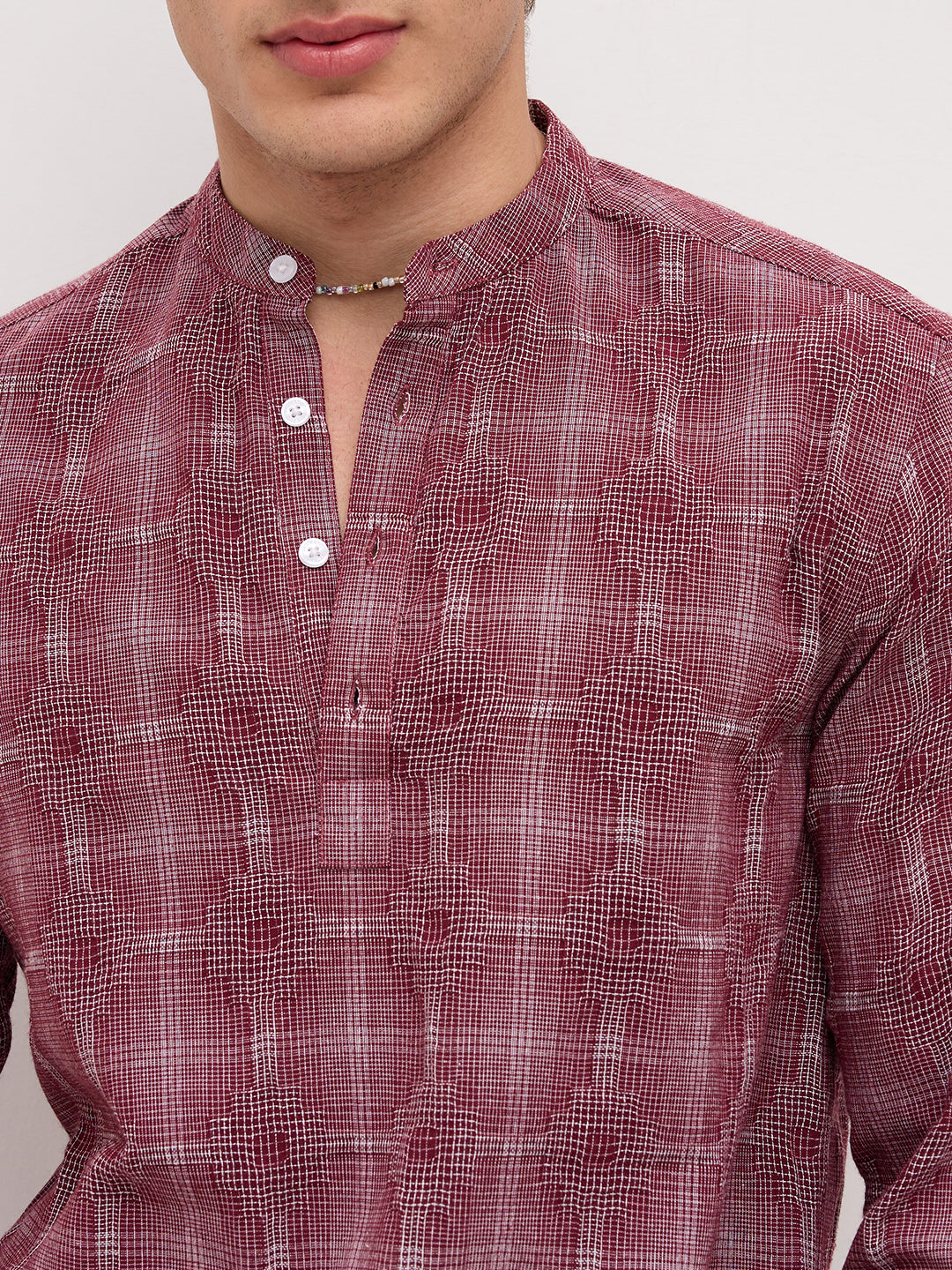 Maroon Glitch Micro Check Textured Matrix Everyday Kurta