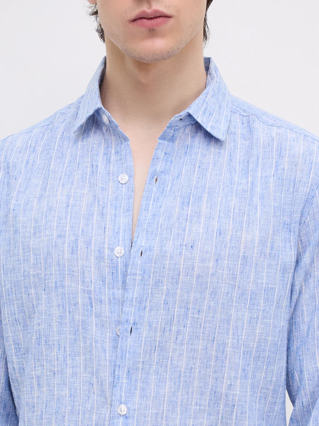 Trendy Blue Melange Vertical Striped Shirt