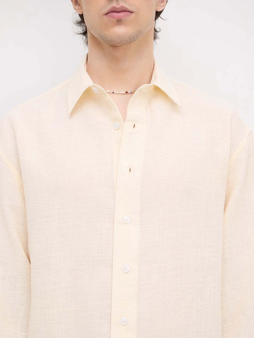 Plush Butter Yellow Sheer Weave Boxy Fit Crop Shirt
