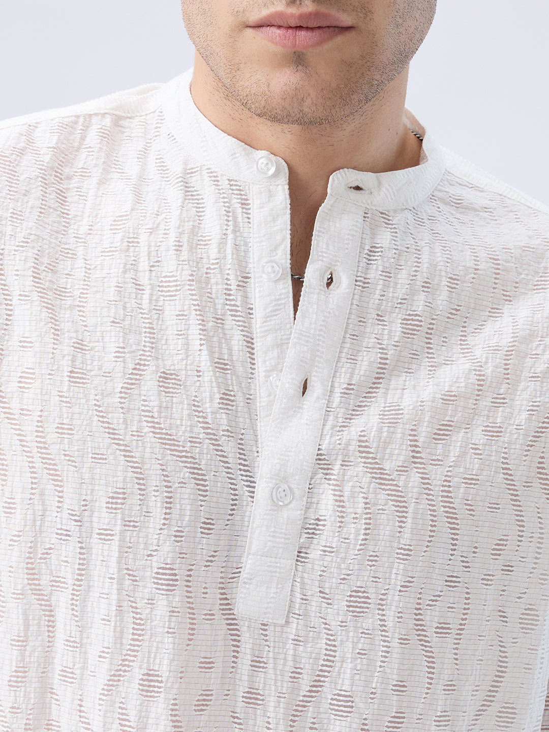 Pearl White Ripple Weave Kurta