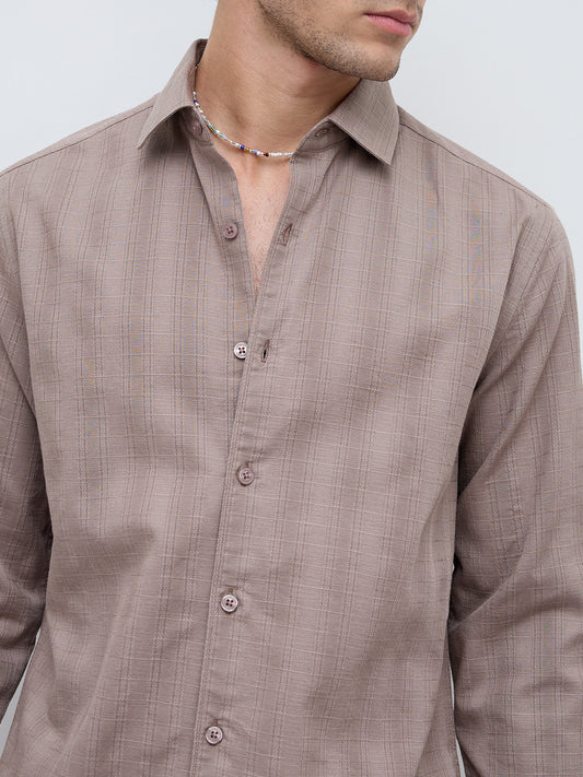 Muted Taupe Elevated Grid Detail Textured Shirt
