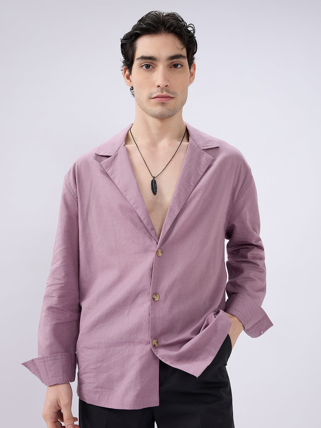 Rosemelt Linen Blend Lapel Collar Oversized Shirt