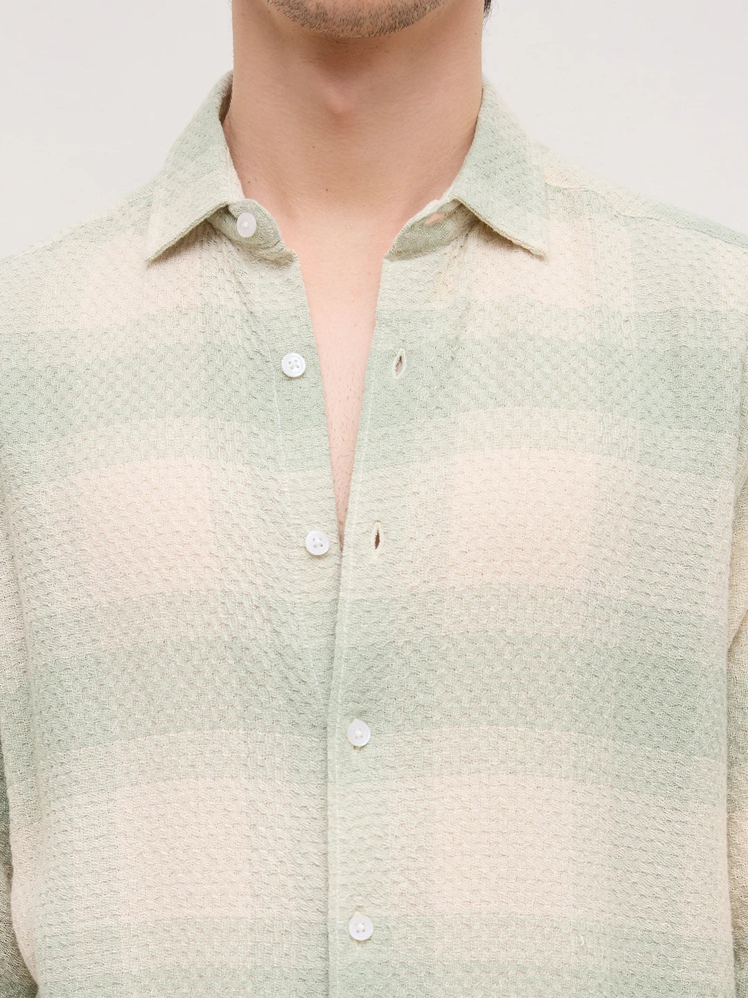 Soft Sage Honeycomb Grid Weave Shirt