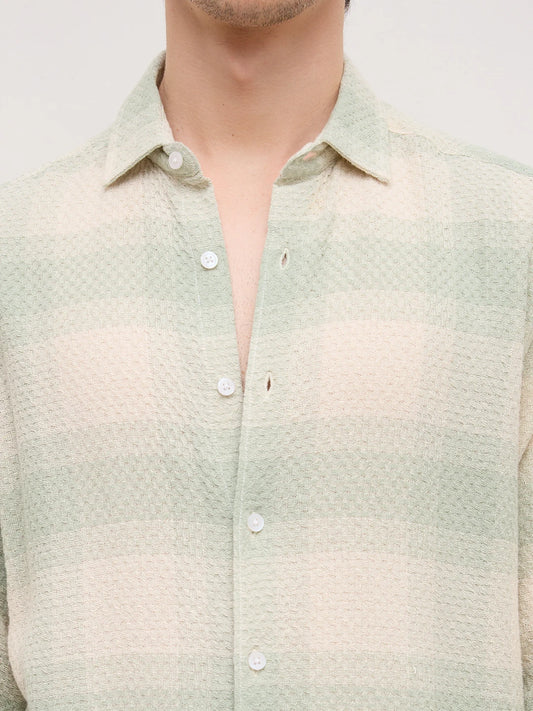 Soft Sage Honeycomb Grid Weave Shirt