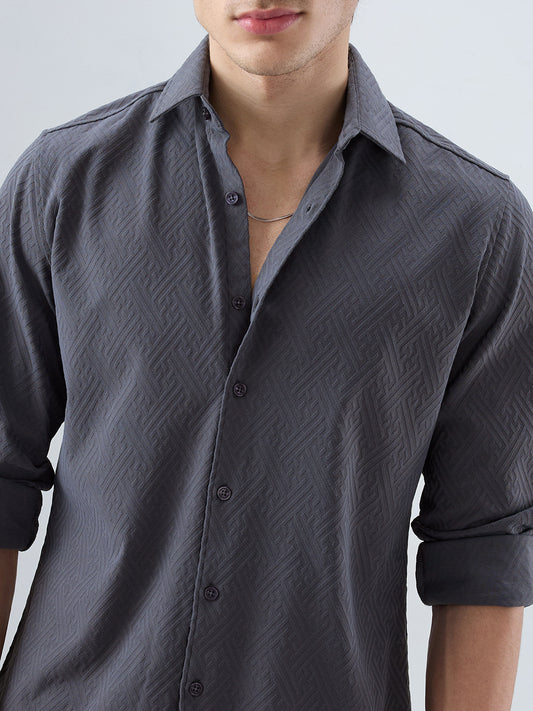Grey Interlock Maze Weave Knitted Shirt