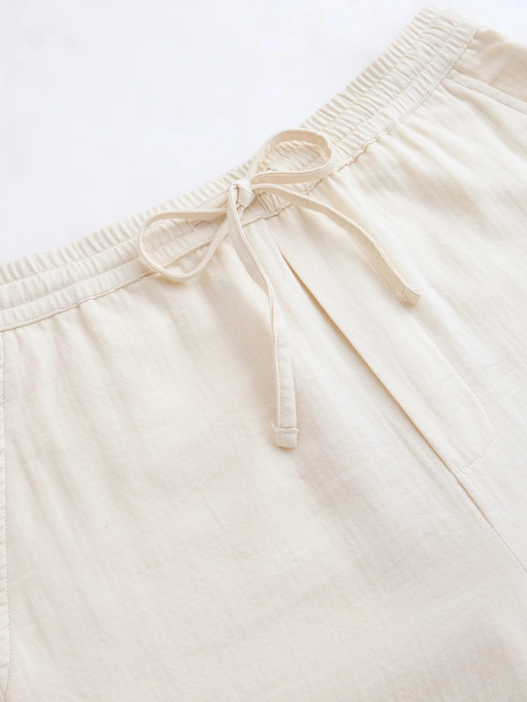 Cream Herringbone Textured Straight Fit Trousers