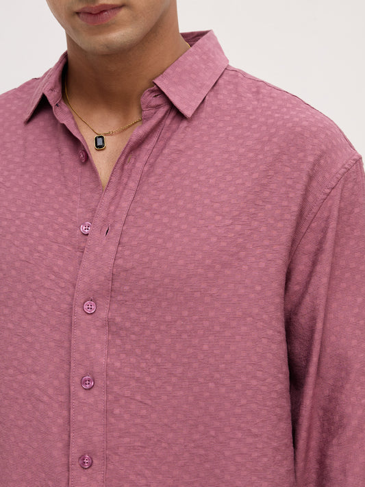 Rosewood Pink Dot Textured Boxy Fit Crop Shirt