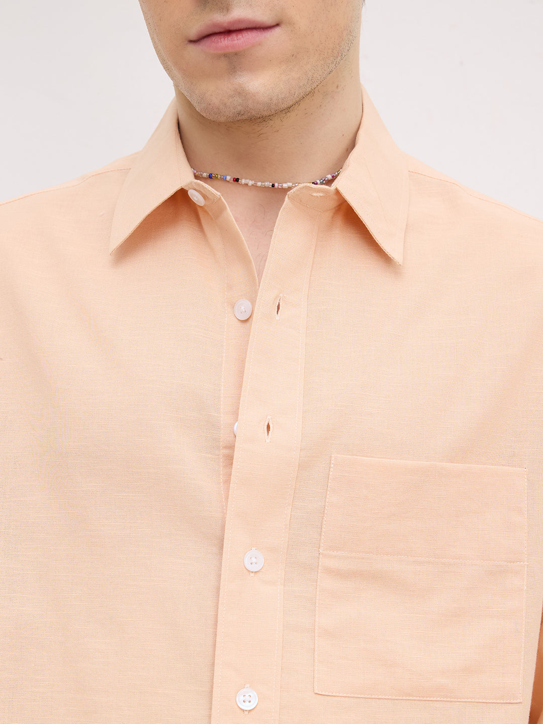 Soft Blush Peach Fine Textured Boxy Fit Crop Shirt