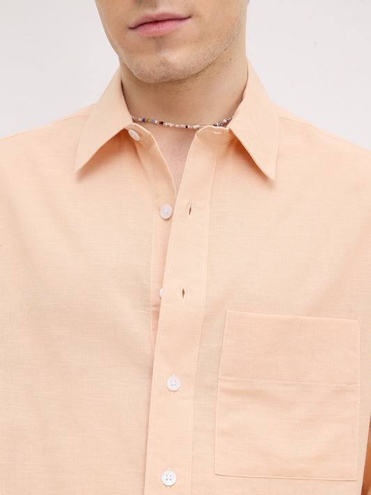 Soft Blush Peach Fine Textured Boxy Fit Crop Shirt