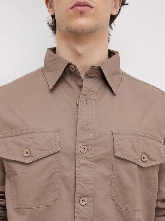 Peanut Brown Double Pocket Overshirt