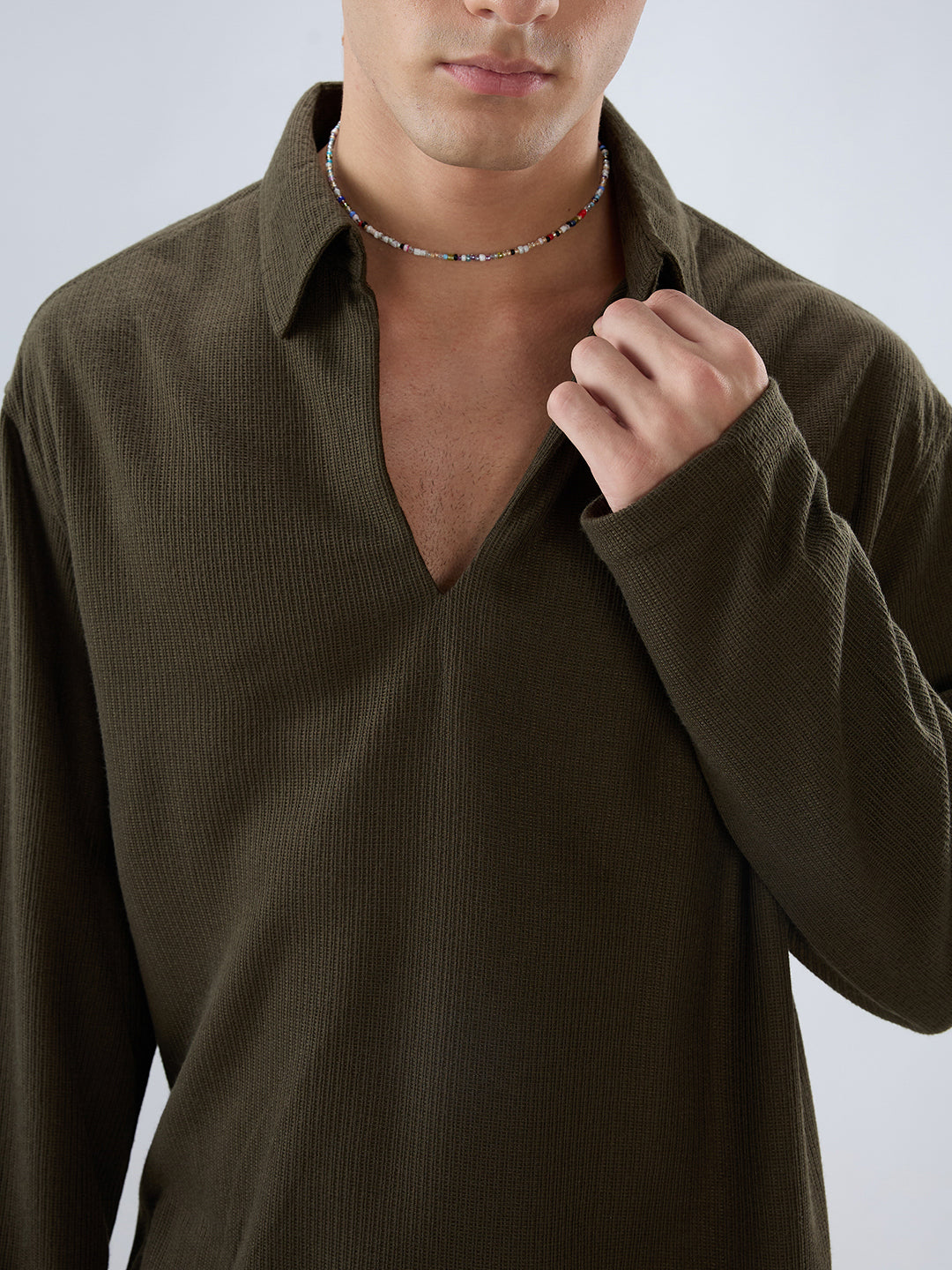 Mignonette Green Micro Weave Knitted Oversized Polo Shirt