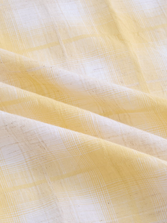 Sun Yellow Slub Grid Checks Boxy Fit Crop Shirt