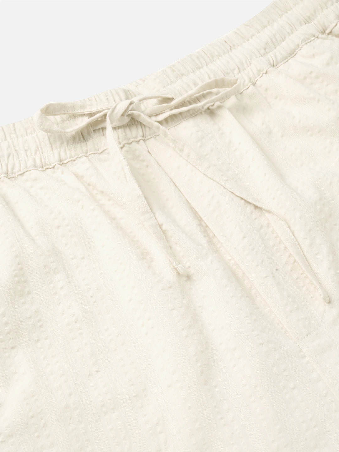 Natural Beige Seersucker Straight Fit Trousers