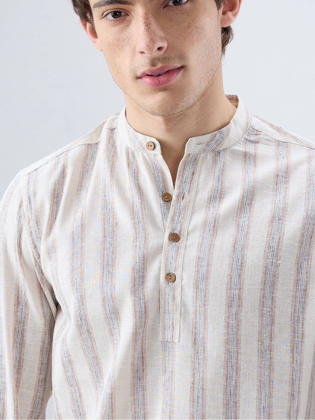 Ivory Multi Line Vertical Striped Kurta