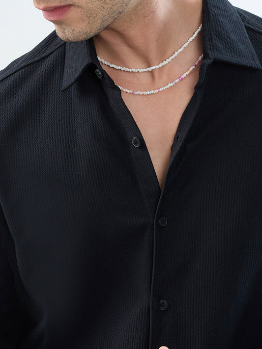 Classic Black Textured Knit Shirt