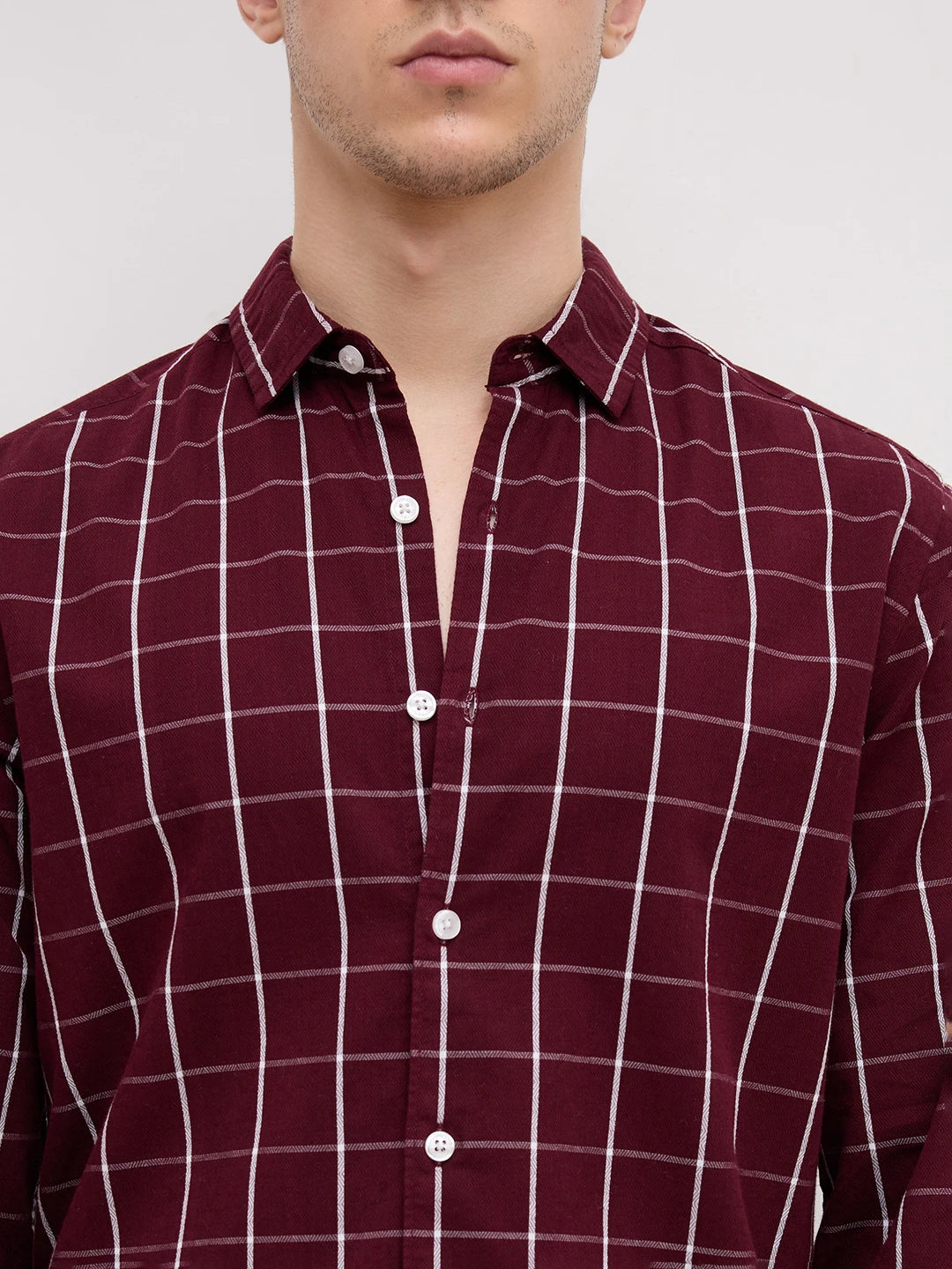 Refined Maroon Box Checks Shirt