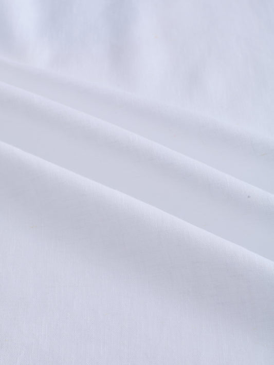 Pure White Linen Blend Stand Collar Oversized Shirt