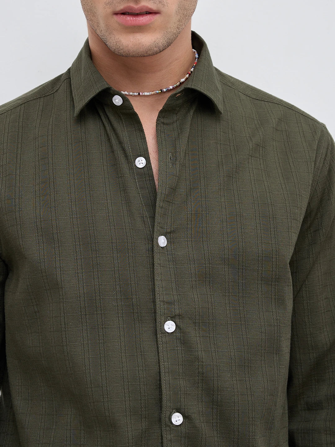 Deep Olive Elevated Grid Detail Checks Shirt