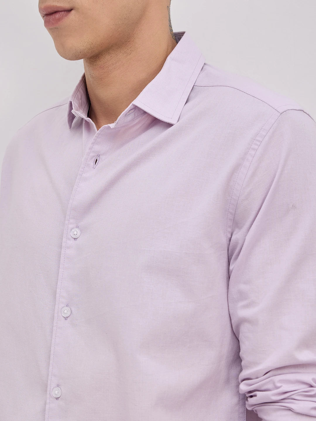 Lavender Blush Subtle Textured Linen Blend Shirt