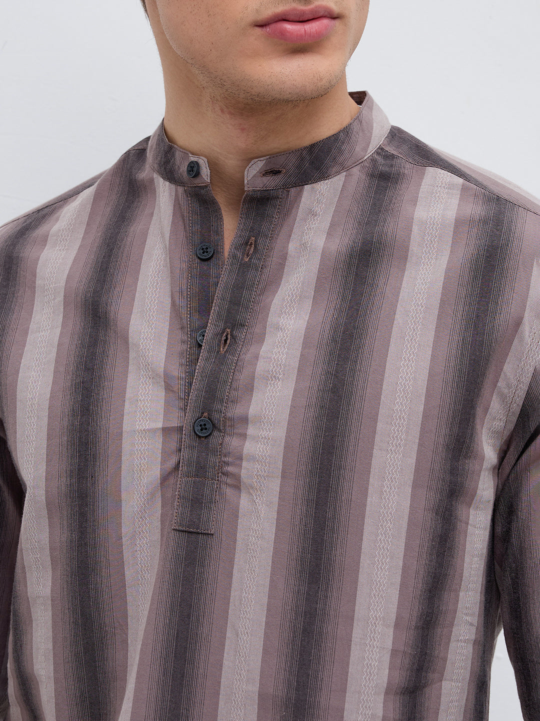 Ash Brown Multi Stripes Essential Kurta
