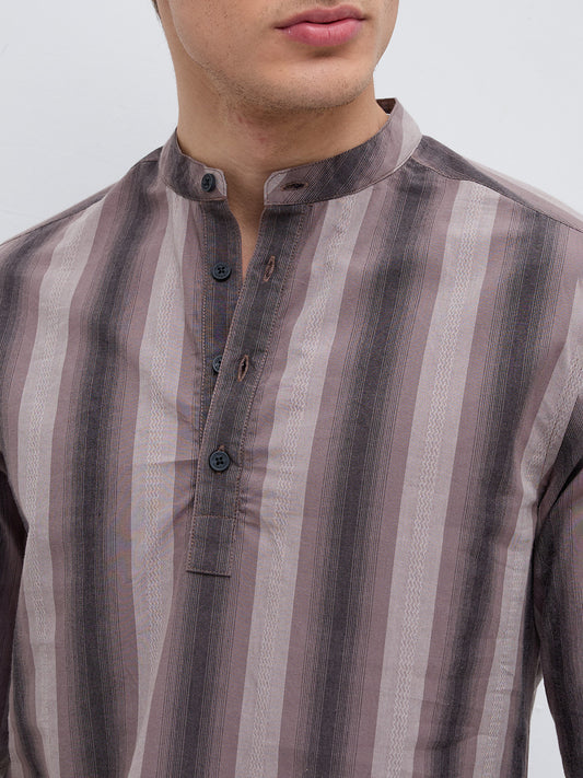 Ash Brown Multi Stripes Essential Kurta