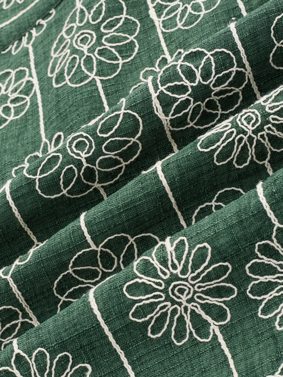 Green Floral Embroidered Oversized Polo Neck Shirt