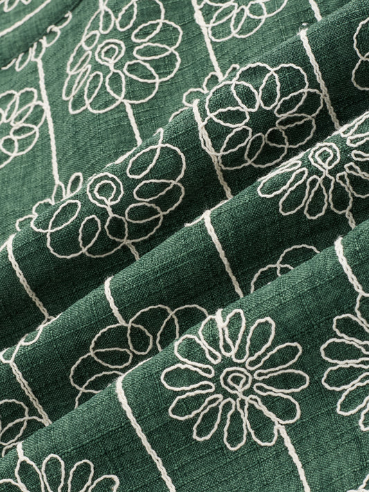 Green Floral Embroidered Oversized Polo Neck Shirt