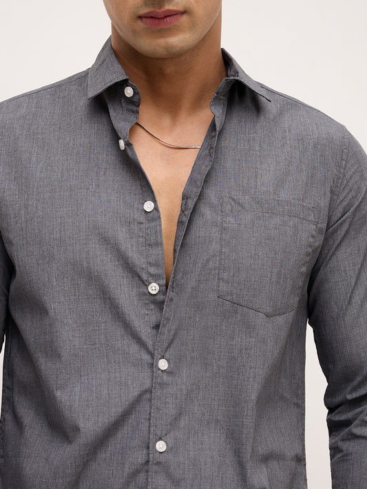 The Midnight Slate Micro-Texture Essential Shirt