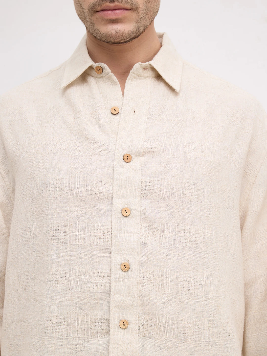 Sunbaked Canvas Loom Textured Boxy Fit Crop Shirt