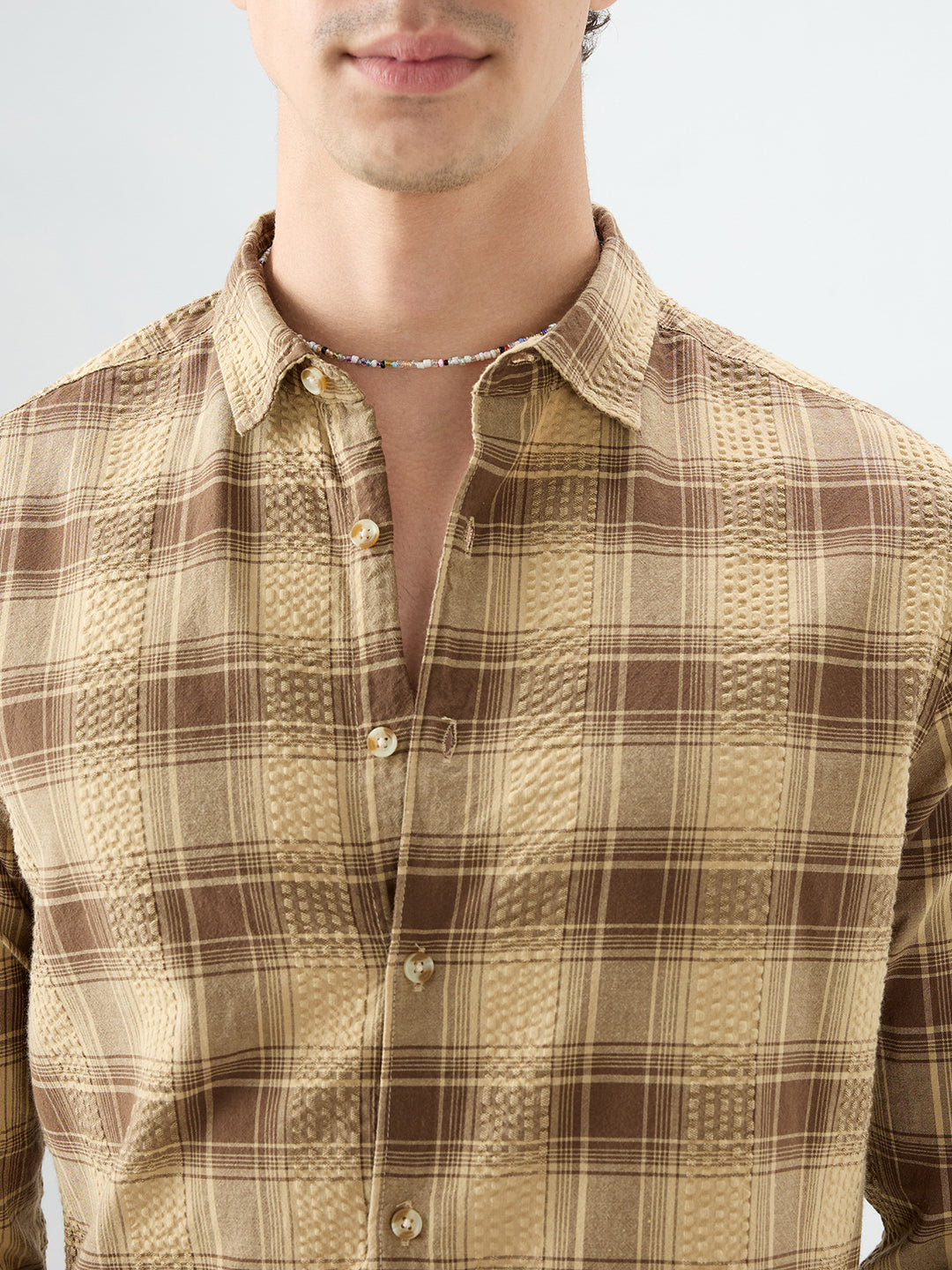 Brown Seersucker Checkered Shirt