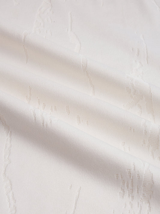 Intricate White Textured Contrast Polo Knit T-Shirt