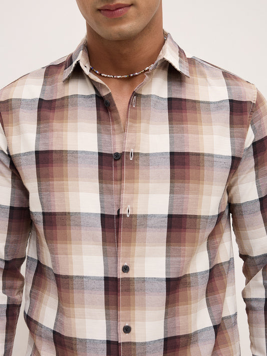 Neutral Multi Tone Textured Checks Shirt