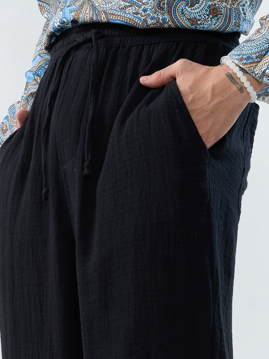 Classic Black Double Cloth Straight-Fit Trousers